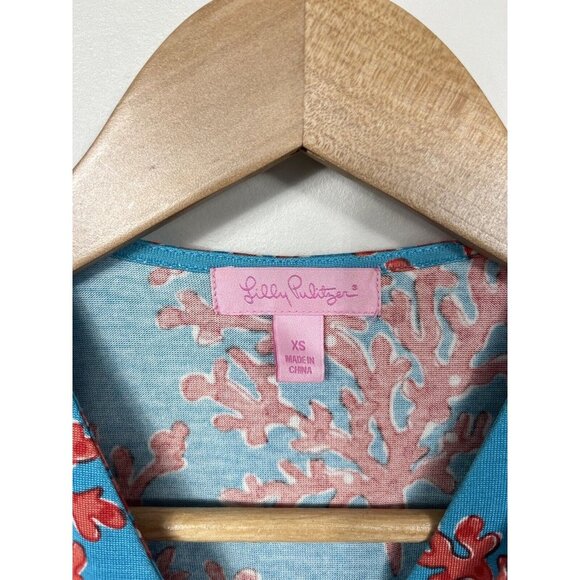 Lilly Pulitzer Dress Womens XS Turquoise Bellanna Coral Reef Short Sleeve Silk - Picture 7 of 13